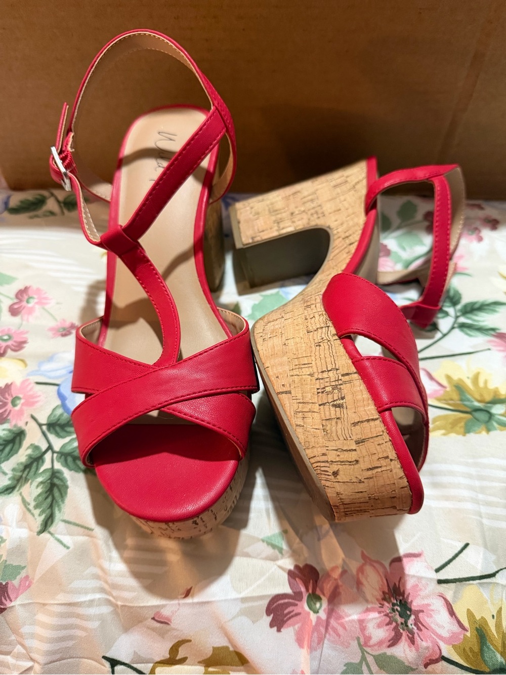 Wild Pair Red Cork Platform Sandals